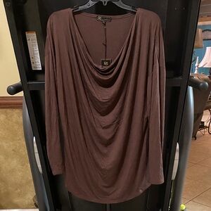 DG2 by Diane Gilman Chocolate Drape Neck Blouse